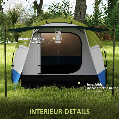 Camping Tent, Tunnel Tent for 3 People, with Light Hook, Vestibule, 2 Rooms, Windproof Family Tent with Carrying Bag, 2000mm Water-Resistant Pop-Up Tent for Camping, Garden, Green