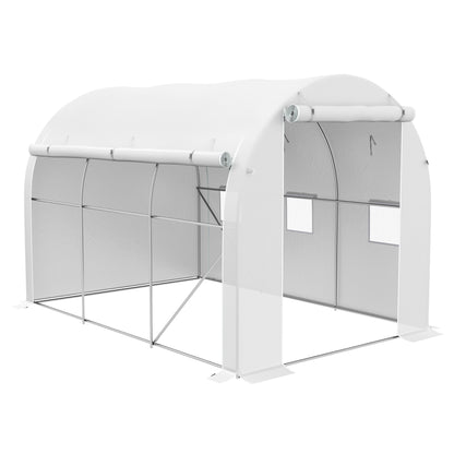 Garden Greenhouse 6m² 3 x 2m with 1 door + 2 roll-up side walls, 6 windows, galvanized steel PE high-density 140 g/m² Anti-UV white