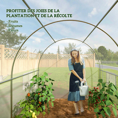 Garden Greenhouse 6m² 3 x 2m with 1 door + 2 roll-up side walls, 6 windows, galvanized steel PE high-density 140 g/m² Anti-UV white