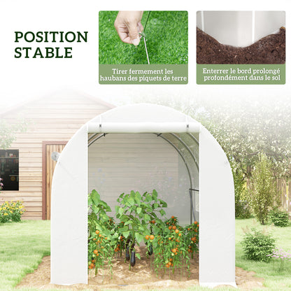 Garden Greenhouse 6m² 3 x 2m with 1 door + 2 roll-up side walls, 6 windows, galvanized steel PE high-density 140 g/m² Anti-UV white