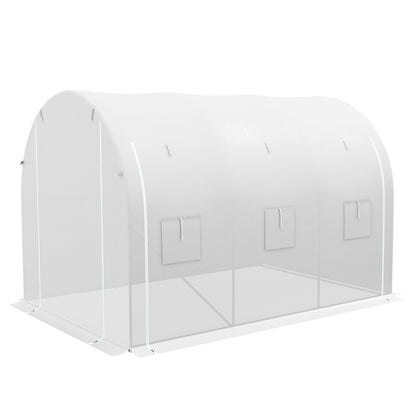 Garden Greenhouse 6m² 3 x 2m with 1 door + 2 roll-up side walls, 6 windows, galvanized steel PE high-density 140 g/m² Anti-UV white