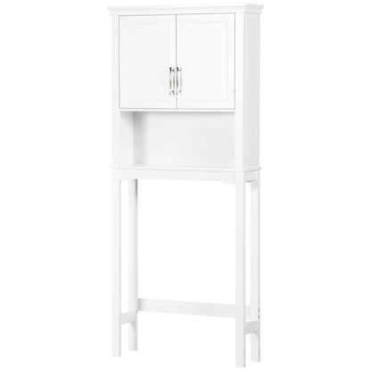 Over-The-Toilet Cabinet High Shelf for Washer with 2 Shaker Doors Adjustable Interior Shelf and 1 Storage Shelf for Bathroom WC Load 30 kg Anti-tip 71x20.5x165 cm White