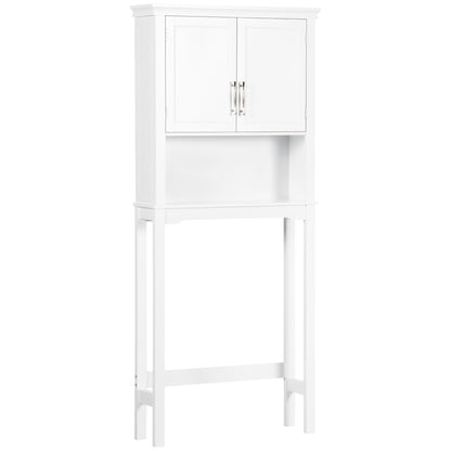 Over-The-Toilet Cabinet High Shelf for Washer with 2 Shaker Doors Adjustable Interior Shelf and 1 Storage Shelf for Bathroom WC Load 30 kg Anti-tip 71x20.5x165 cm White