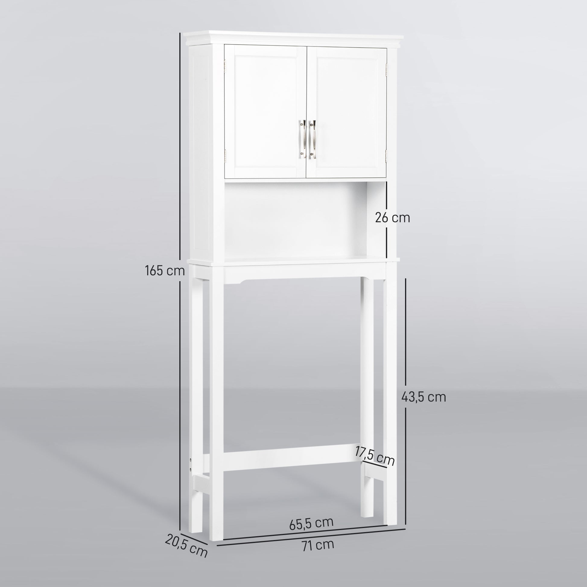 Over-The-Toilet Cabinet High Shelf for Washer with 2 Shaker Doors Adjustable Interior Shelf and 1 Storage Shelf for Bathroom WC Load 30 kg Anti-tip 71x20.5x165 cm White