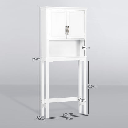 Over-The-Toilet Cabinet High Shelf for Washer with 2 Shaker Doors Adjustable Interior Shelf and 1 Storage Shelf for Bathroom WC Load 30 kg Anti-tip 71x20.5x165 cm White