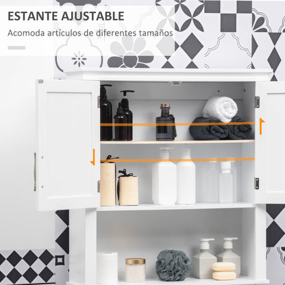 Over-The-Toilet Cabinet High Shelf for Washer with 2 Shaker Doors Adjustable Interior Shelf and 1 Storage Shelf for Bathroom WC Load 30 kg Anti-tip 71x20.5x165 cm White