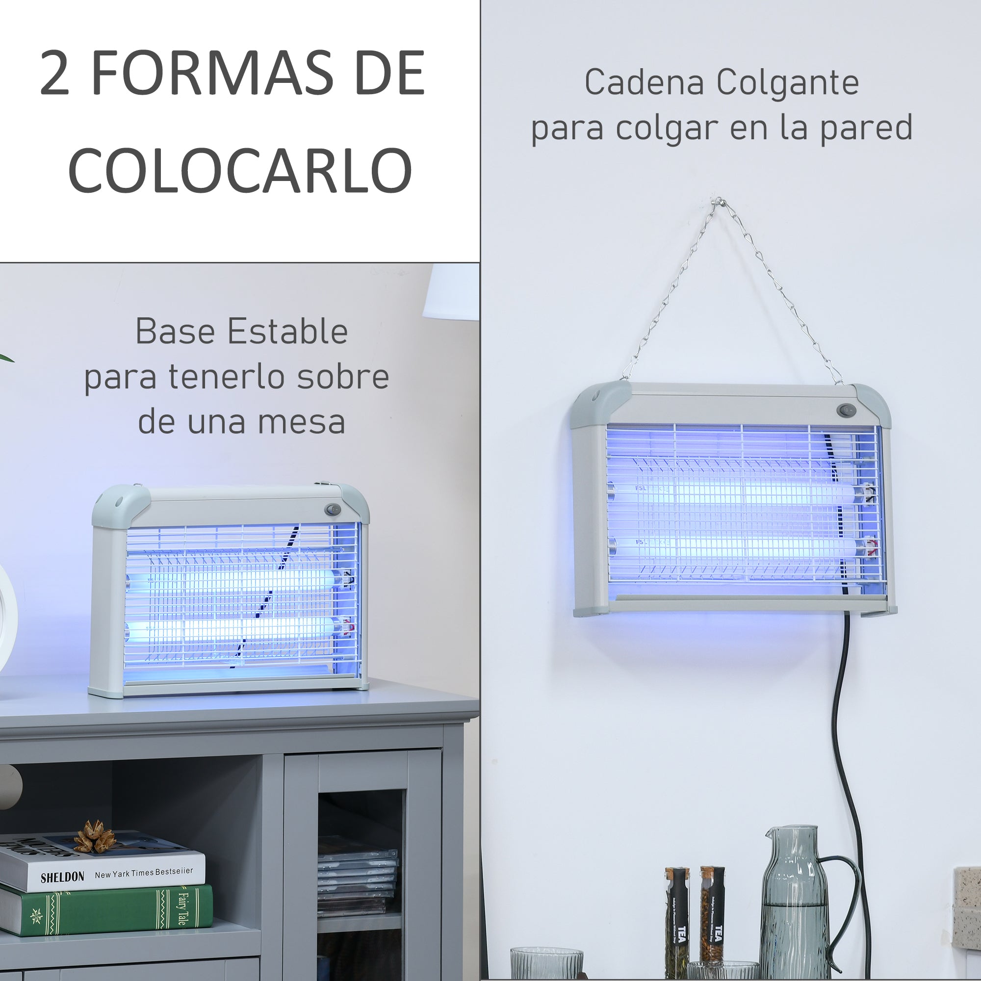 Anti-Mosquito Lamp Electric Insect Killer Ultraviolet Light 20W with 2 Tubes Coverage Area 60m² Indoor Outdoor 39x7.5x26.5 cm White