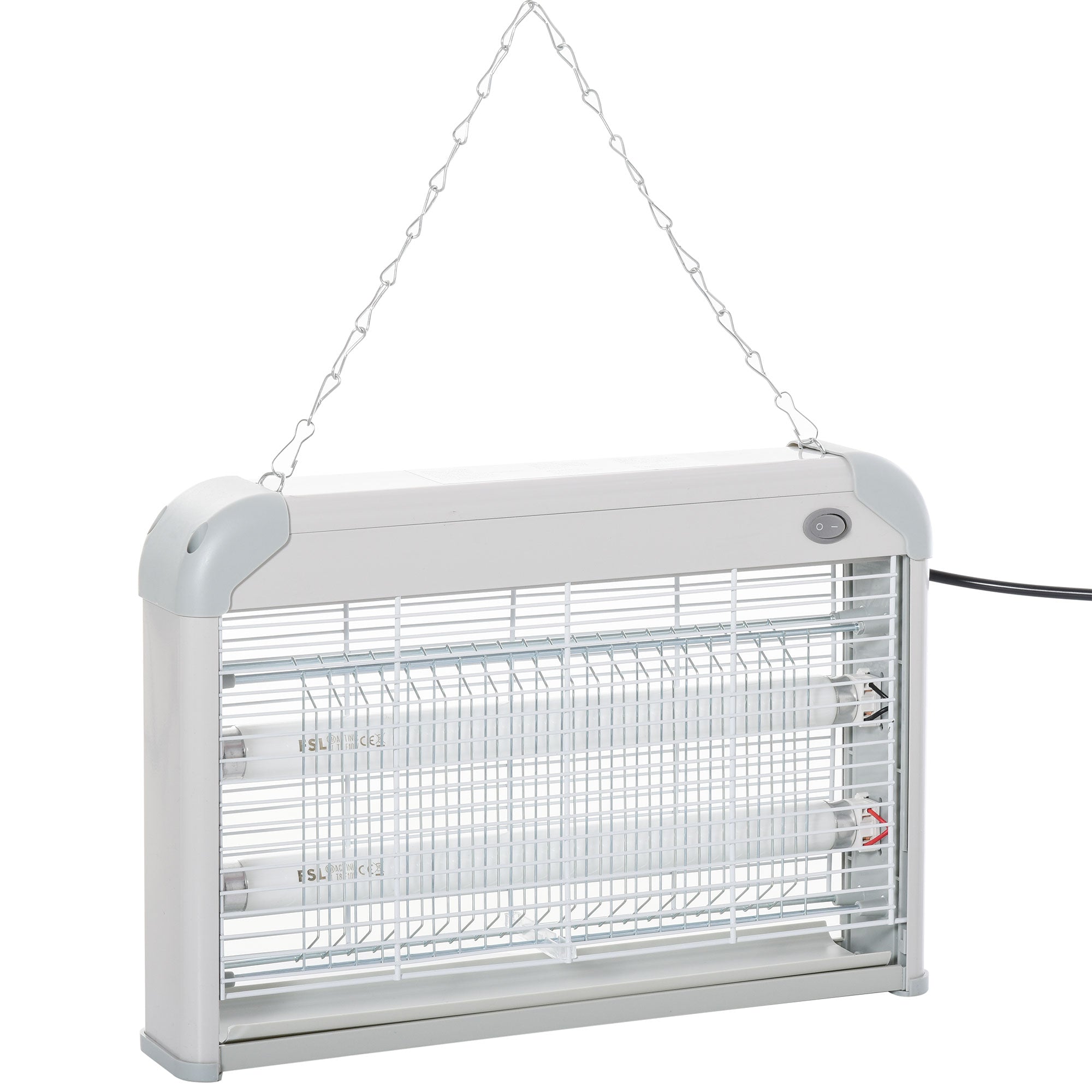 Anti-Mosquito Lamp Electric Insect Killer Ultraviolet Light 20W with 2 Tubes Coverage Area 60m² Indoor Outdoor 39x7.5x26.5 cm White
