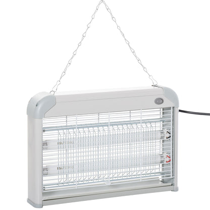 Anti-Mosquito Lamp Electric Insect Killer Ultraviolet Light 20W with 2 Tubes Coverage Area 60m² Indoor Outdoor 39x7.5x26.5 cm White