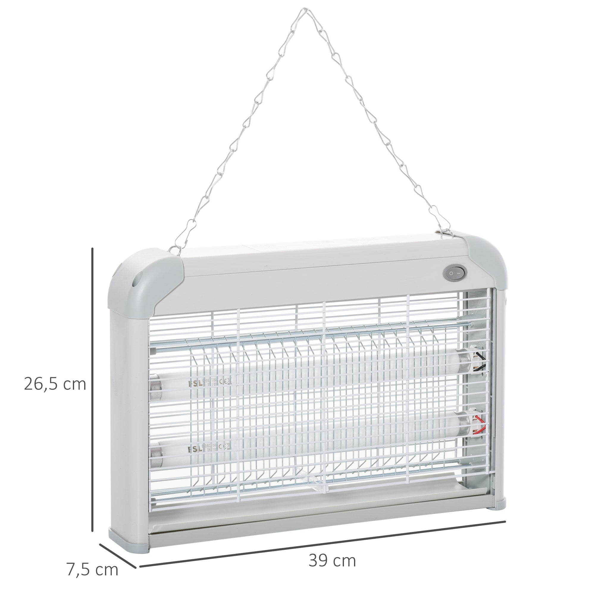 Anti-Mosquito Lamp Electric Insect Killer Ultraviolet Light 20W with 2 Tubes Coverage Area 60m² Indoor Outdoor 39x7.5x26.5 cm White