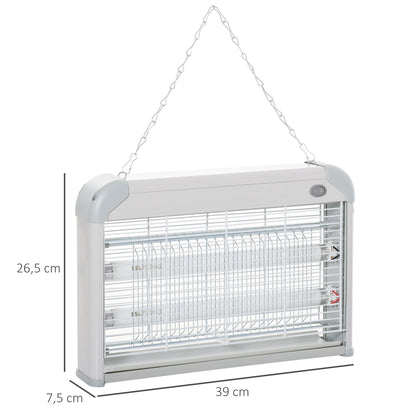 Anti-Mosquito Lamp Electric Insect Killer Ultraviolet Light 20W with 2 Tubes Coverage Area 60m² Indoor Outdoor 39x7.5x26.5 cm White
