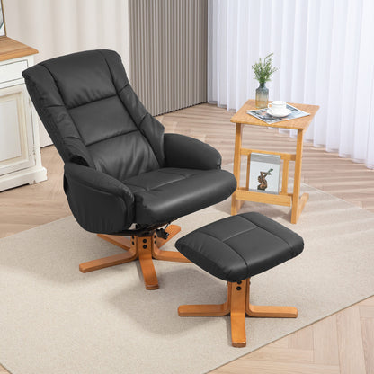 Recliner Chair with Ottoman, TV Chair with Reclining Function, Rocking Function, High Backrest, Wooden Legs for Living Room, Bedroom, Faux Leather, Black