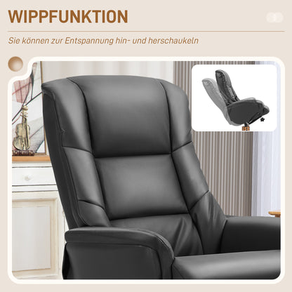 Recliner Chair with Ottoman, TV Chair with Reclining Function, Rocking Function, High Backrest, Wooden Legs for Living Room, Bedroom, Faux Leather, Black