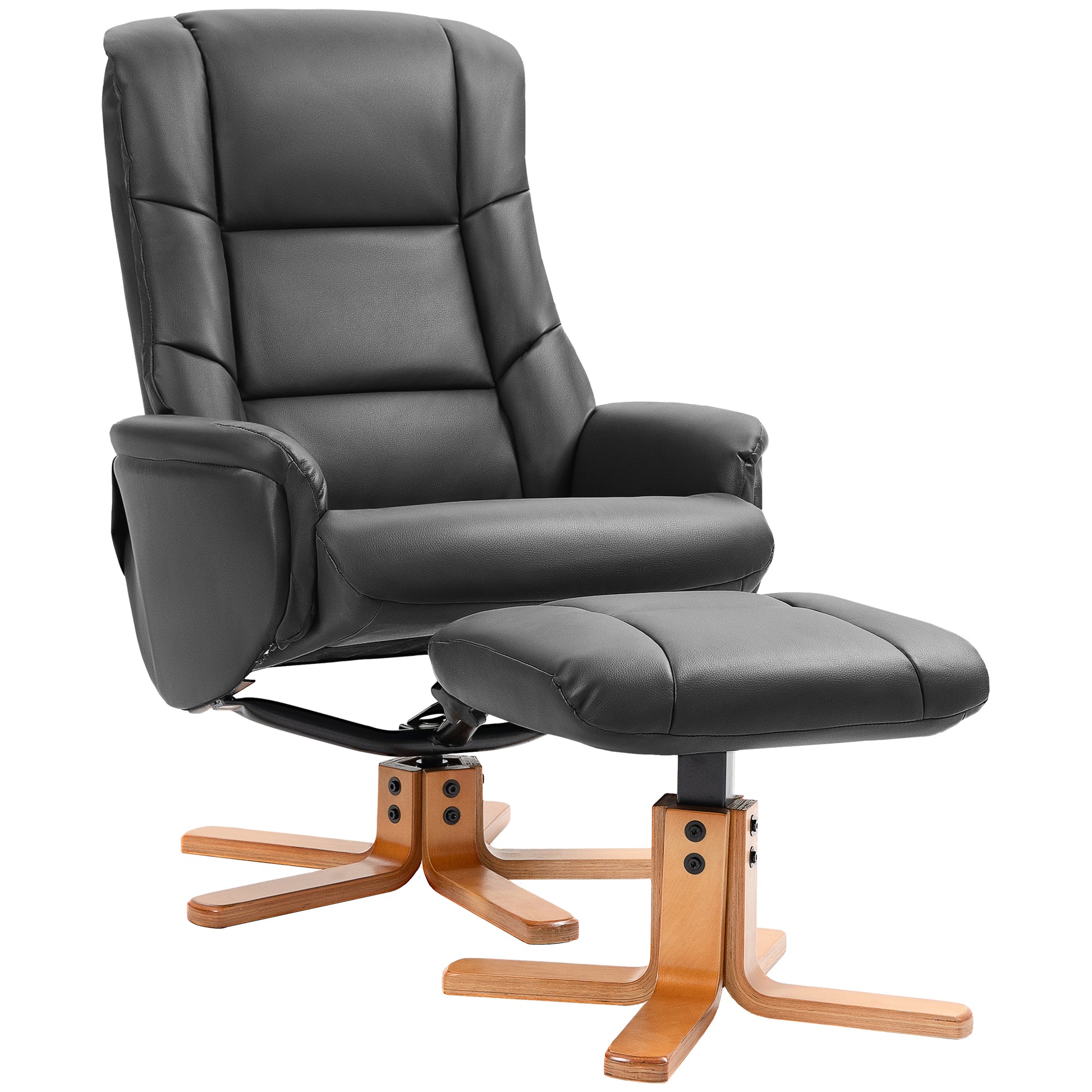 Recliner Chair with Ottoman, TV Chair with Reclining Function, Rocking Function, High Backrest, Wooden Legs for Living Room, Bedroom, Faux Leather, Black