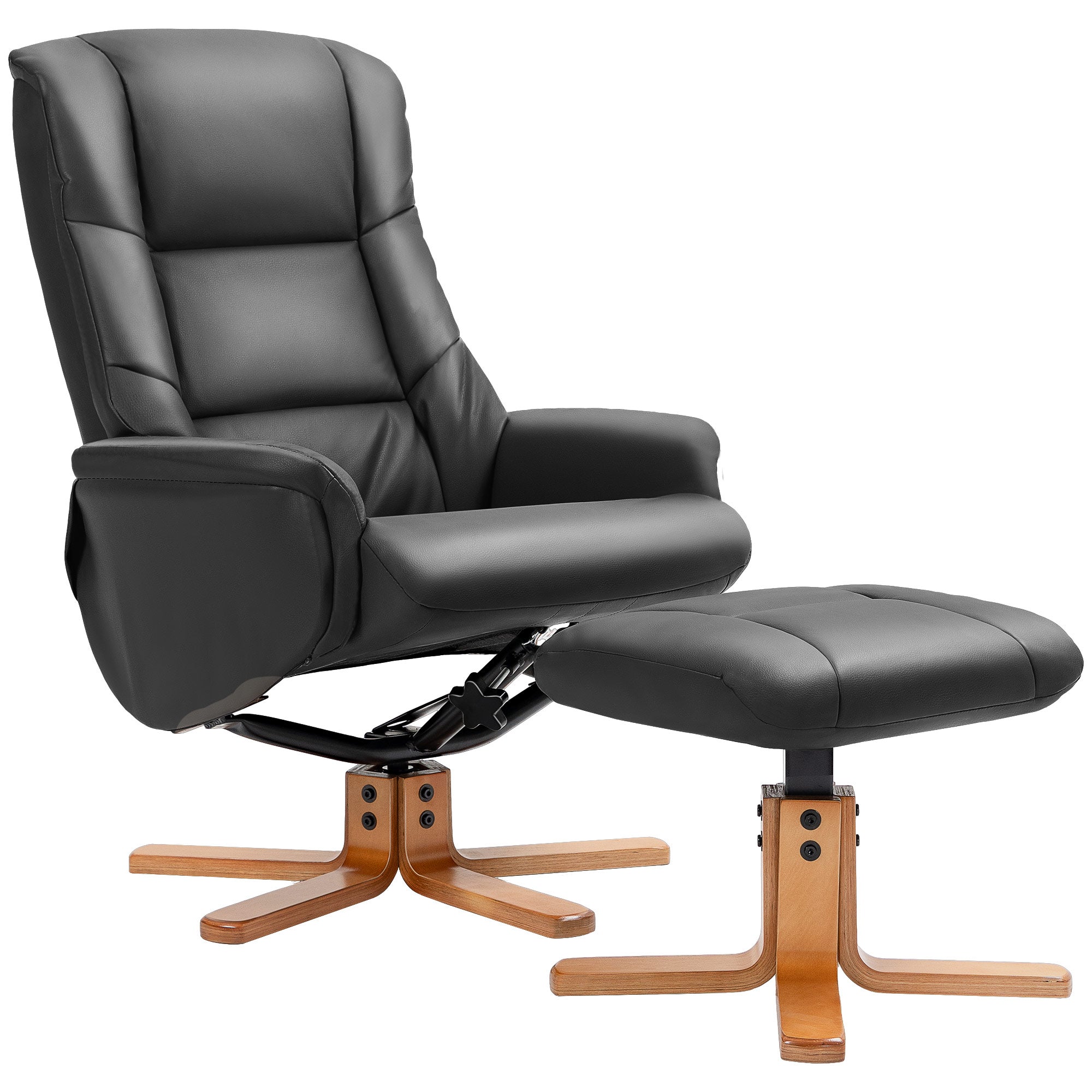Recliner Chair with Ottoman, TV Chair with Reclining Function, Rocking Function, High Backrest, Wooden Legs for Living Room, Bedroom, Faux Leather, Black