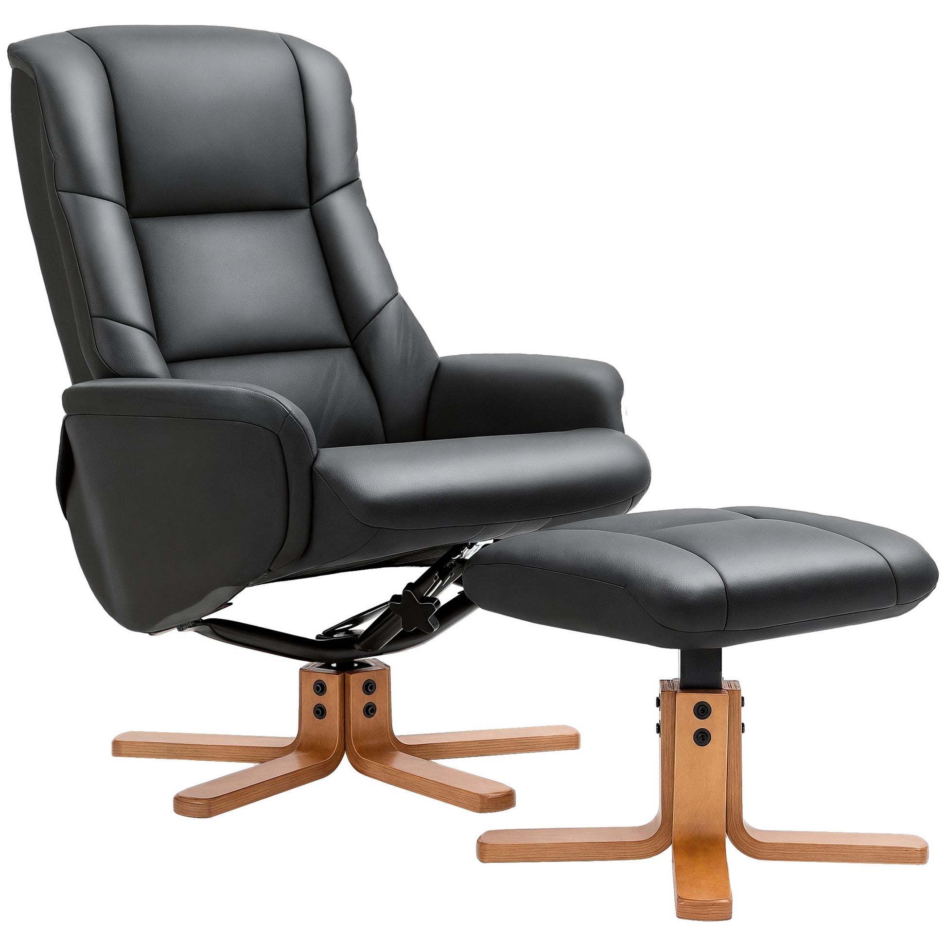 Recliner Chair with Ottoman, TV Chair with Reclining Function, Rocking Function, High Backrest, Wooden Legs for Living Room, Bedroom, Faux Leather, Black