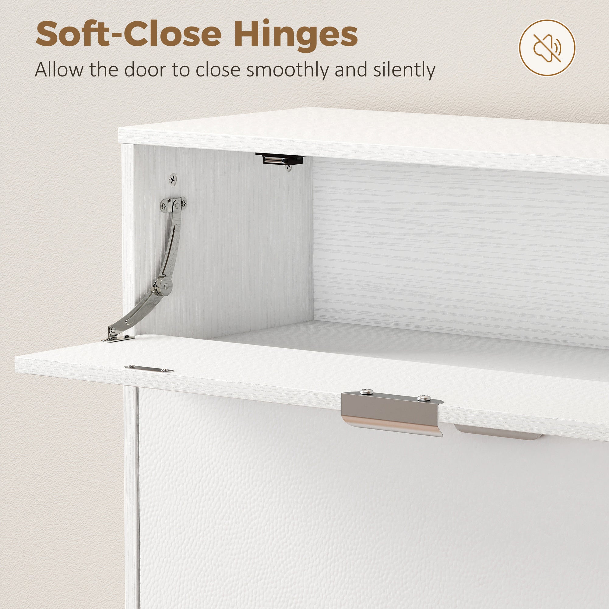 Slim Shoe Cabinet with 2 Flip Compartments, Leather-Effect Doors, 2 Cupboards & Adjustable Shelves, Soft-Close for Hallway & Entry — White