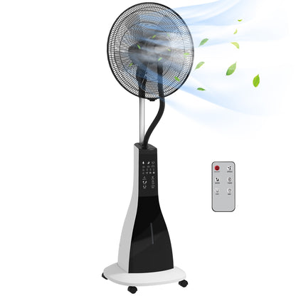 Misting Fan Oscillating Water Stand Fan 90 W Timer 3L Tank Remote Control 3 Speeds 5 Blades LED Display Ø44.5 cm Black and White