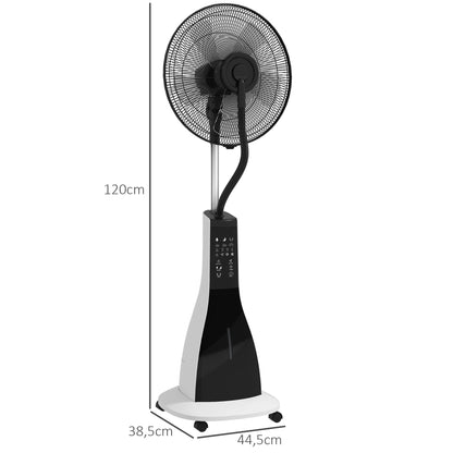 Misting Fan Oscillating Water Stand Fan 90 W Timer 3L Tank Remote Control 3 Speeds 5 Blades LED Display Ø44.5 cm Black and White