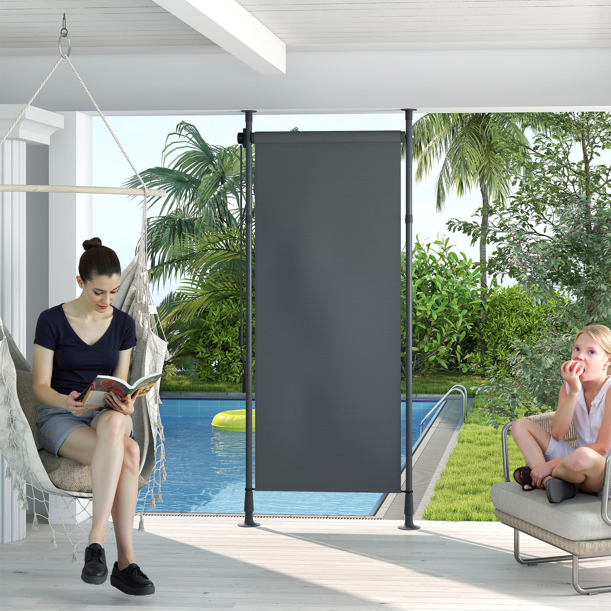 Vertical Awning 120 x 220-310cm Retractable Vertical Awning Clamp Awning with Crank Sun Protection Privacy Wind Protection Outdoor Roller Blind Awning for Balcony Terrace Garden Dark Gray