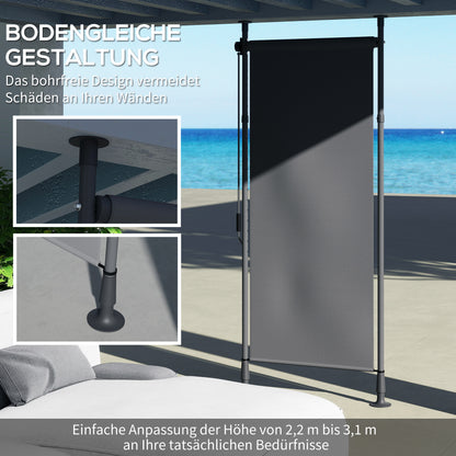 Vertical Awning 120 x 220-310cm Retractable Vertical Awning Clamp Awning with Crank Sun Protection Privacy Wind Protection Outdoor Roller Blind Awning for Balcony Terrace Garden Dark Gray