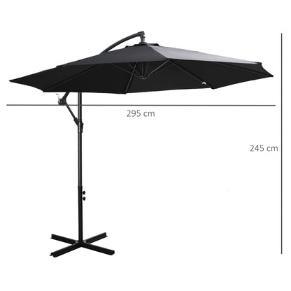 Cantilever Umbrella Ø300 cm Tiltable Sun Umbrella with UV Protection Crank Umbrella with Stand, Crank Device, Market Umbrella Garden Umbrella Sun Protection for Balcony Garden Terrace Black
