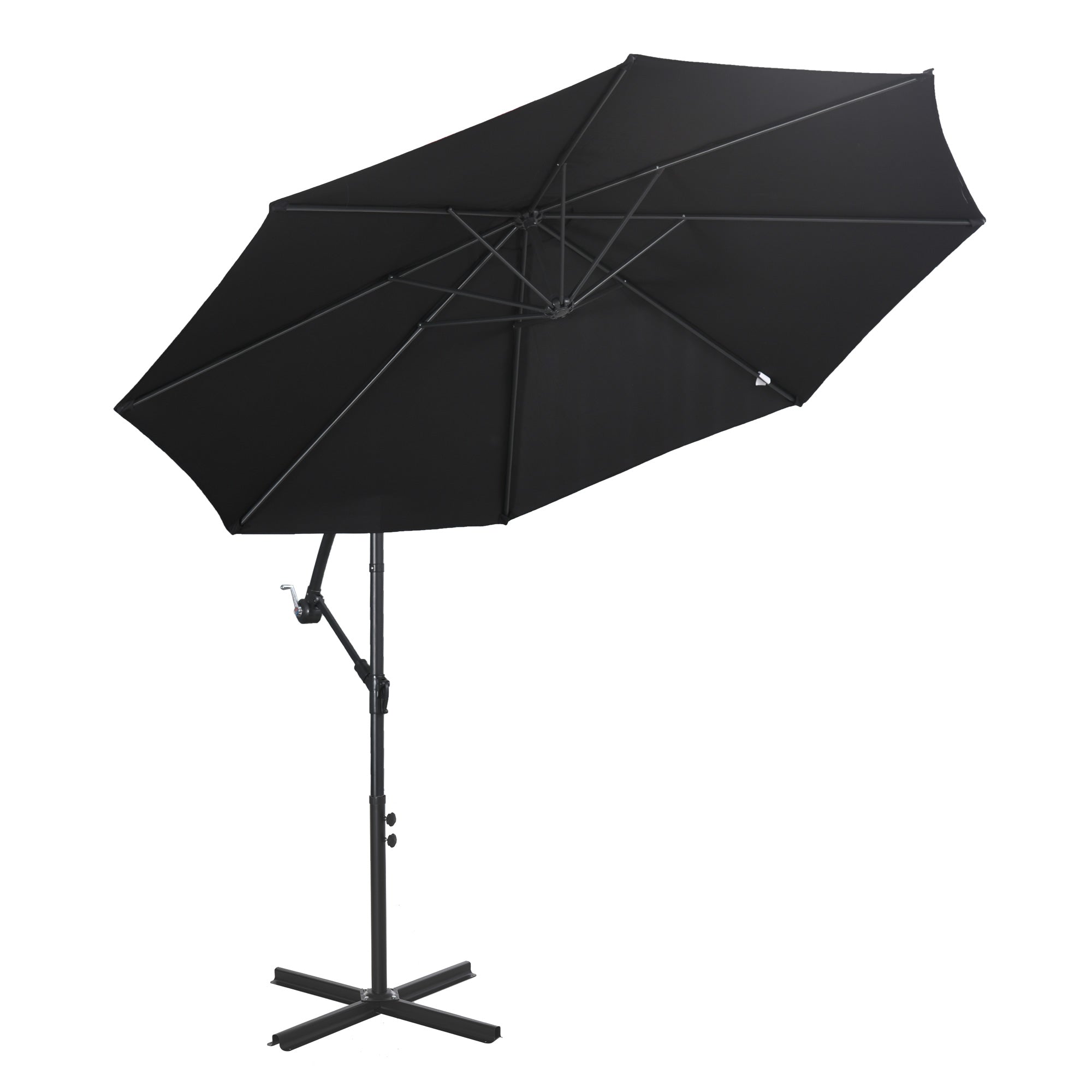 Cantilever Umbrella Ø300 cm Tiltable Sun Umbrella with UV Protection Crank Umbrella with Stand, Crank Device, Market Umbrella Garden Umbrella Sun Protection for Balcony Garden Terrace Black