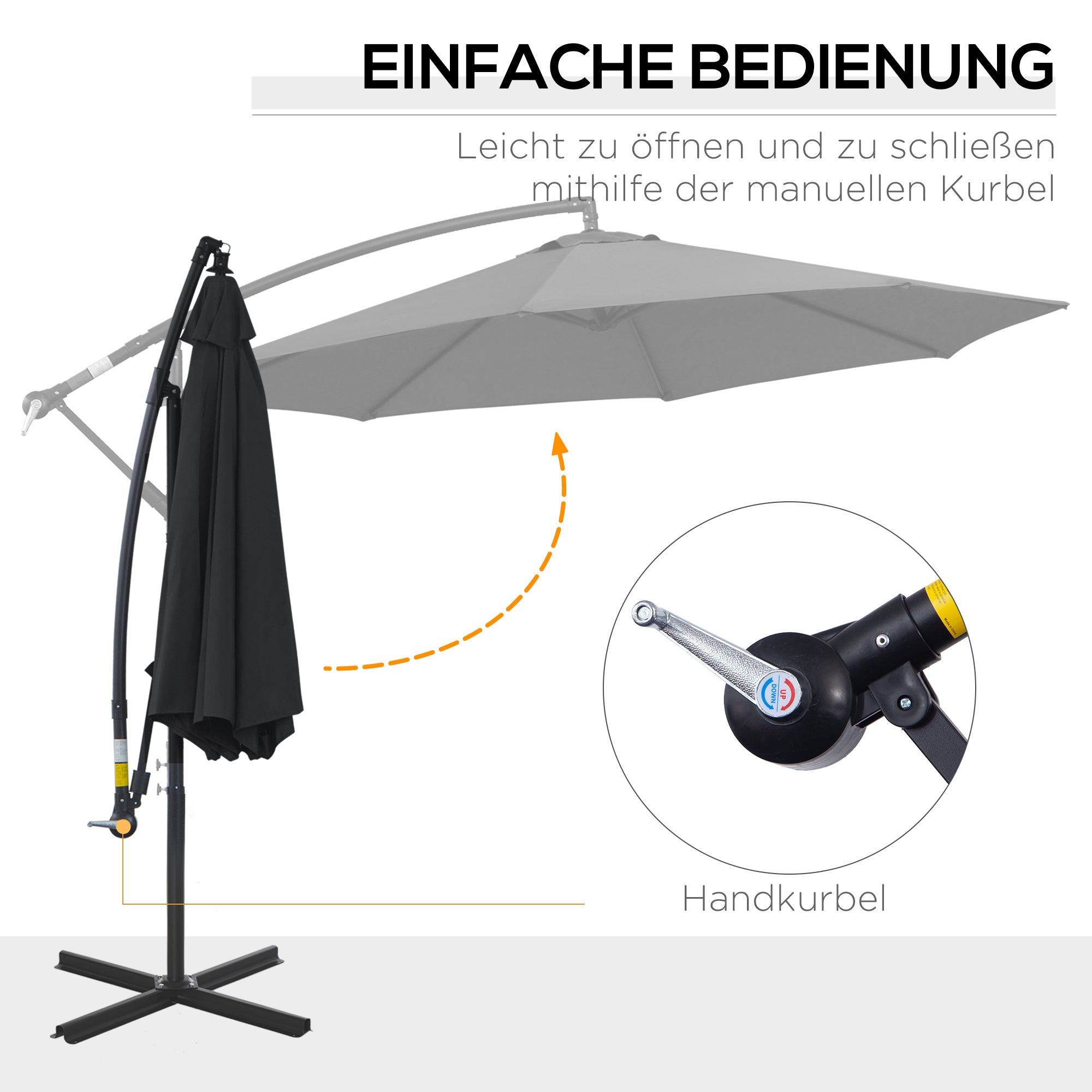 Cantilever Umbrella Ø300 cm Tiltable Sun Umbrella with UV Protection Crank Umbrella with Stand, Crank Device, Market Umbrella Garden Umbrella Sun Protection for Balcony Garden Terrace Black