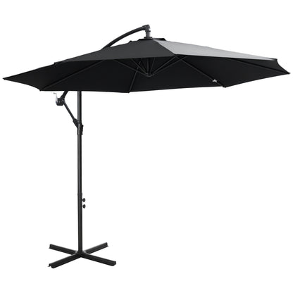 Cantilever Umbrella Ø300 cm Tiltable Sun Umbrella with UV Protection Crank Umbrella with Stand, Crank Device, Market Umbrella Garden Umbrella Sun Protection for Balcony Garden Terrace Black