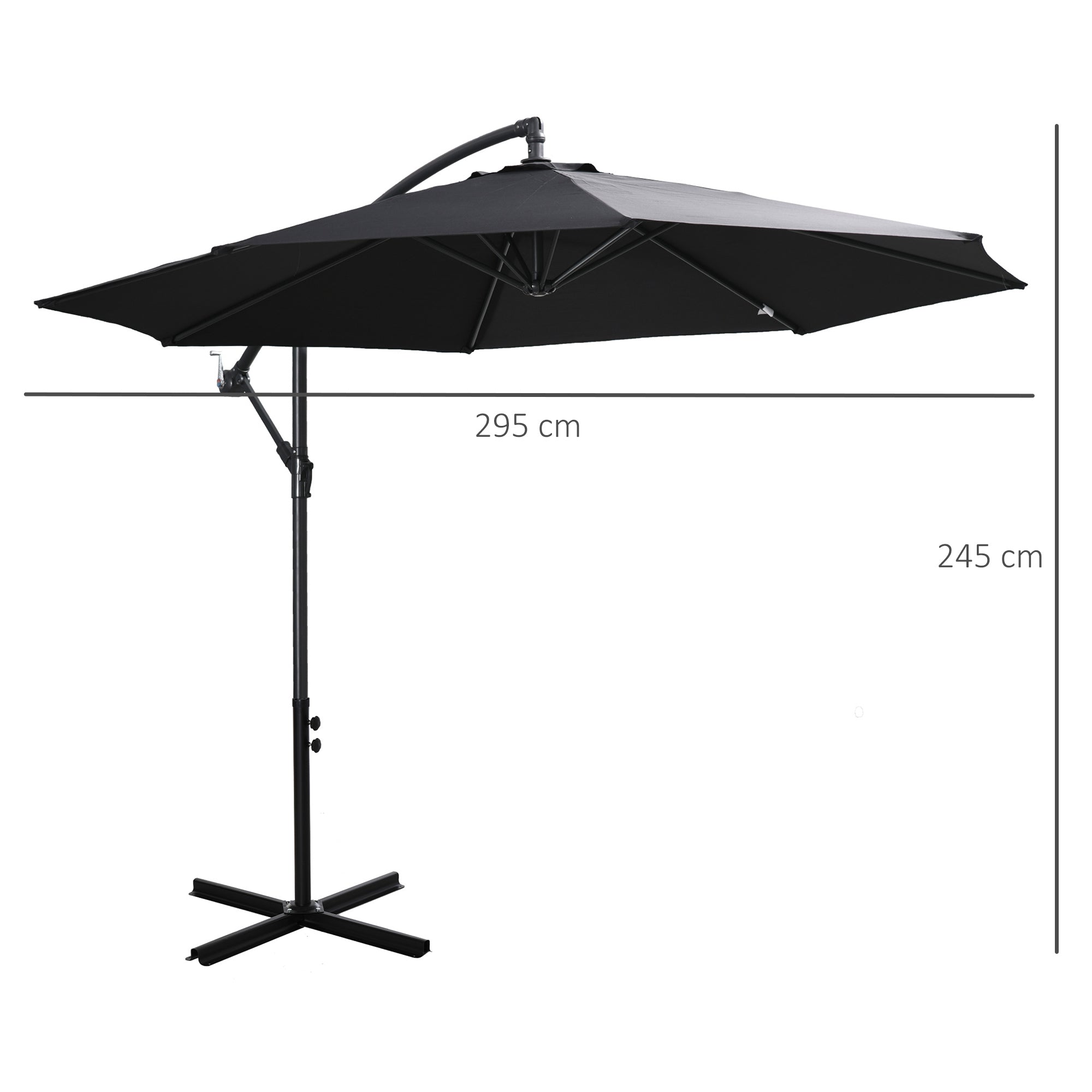 Cantilever Umbrella Ø300 cm Tiltable Sun Umbrella with UV Protection Crank Umbrella with Stand, Crank Device, Market Umbrella Garden Umbrella Sun Protection for Balcony Garden Terrace Black