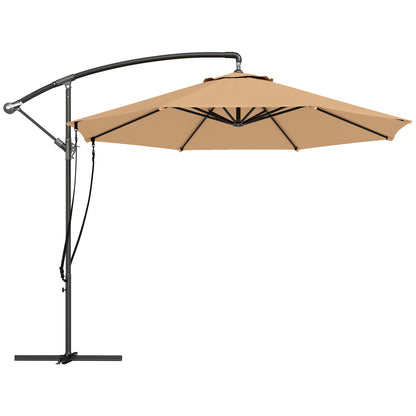 Offset Umbrella Ø 290 cm Garden Umbrella with Cross Base Crank Umbrella Cover and Anti-UV 50+ Wind Rope Umbrella for Terrace Patio Khaki