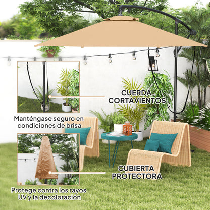 Offset Umbrella Ø 290 cm Garden Umbrella with Cross Base Crank Umbrella Cover and Anti-UV 50+ Wind Rope Umbrella for Terrace Patio Khaki