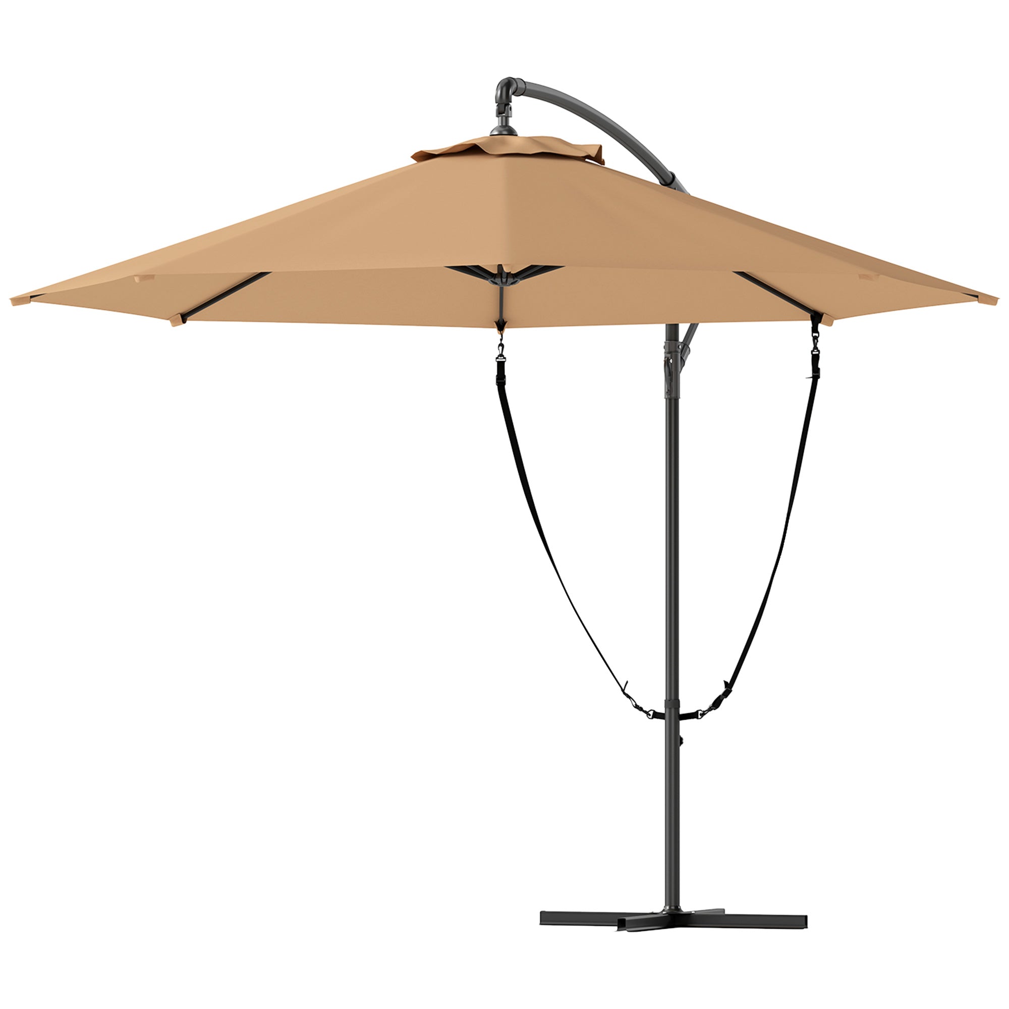 Offset Umbrella Ø 290 cm Garden Umbrella with Cross Base Crank Umbrella Cover and Anti-UV 50+ Wind Rope Umbrella for Terrace Patio Khaki