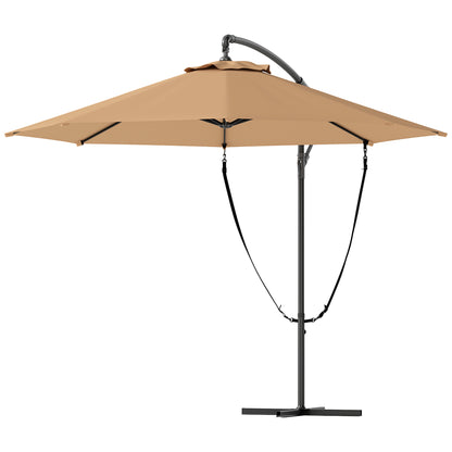Offset Umbrella Ø 290 cm Garden Umbrella with Cross Base Crank Umbrella Cover and Anti-UV 50+ Wind Rope Umbrella for Terrace Patio Khaki