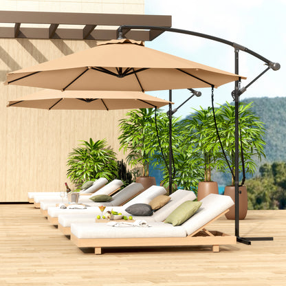 Offset Umbrella Ø 290 cm Garden Umbrella with Cross Base Crank Umbrella Cover and Anti-UV 50+ Wind Rope Umbrella for Terrace Patio Khaki