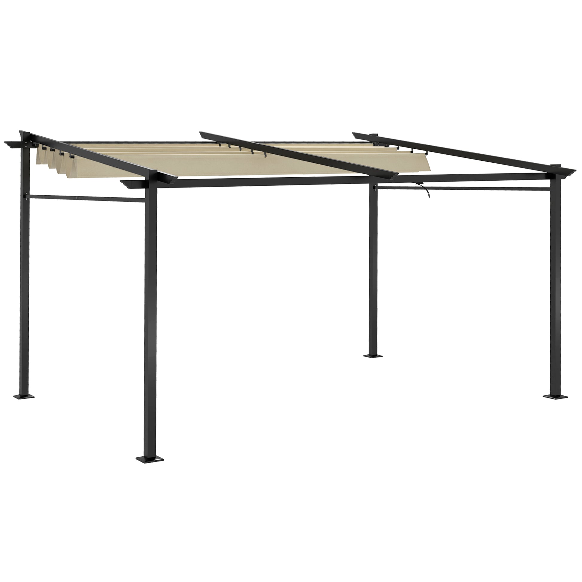 Outdoor Garden Pergola 4x3 Wall-Mounted Pergola with Retractable Sliding Canopy, Steel Frame, High Density 180 g/m² Polyester Fabric Included Beige