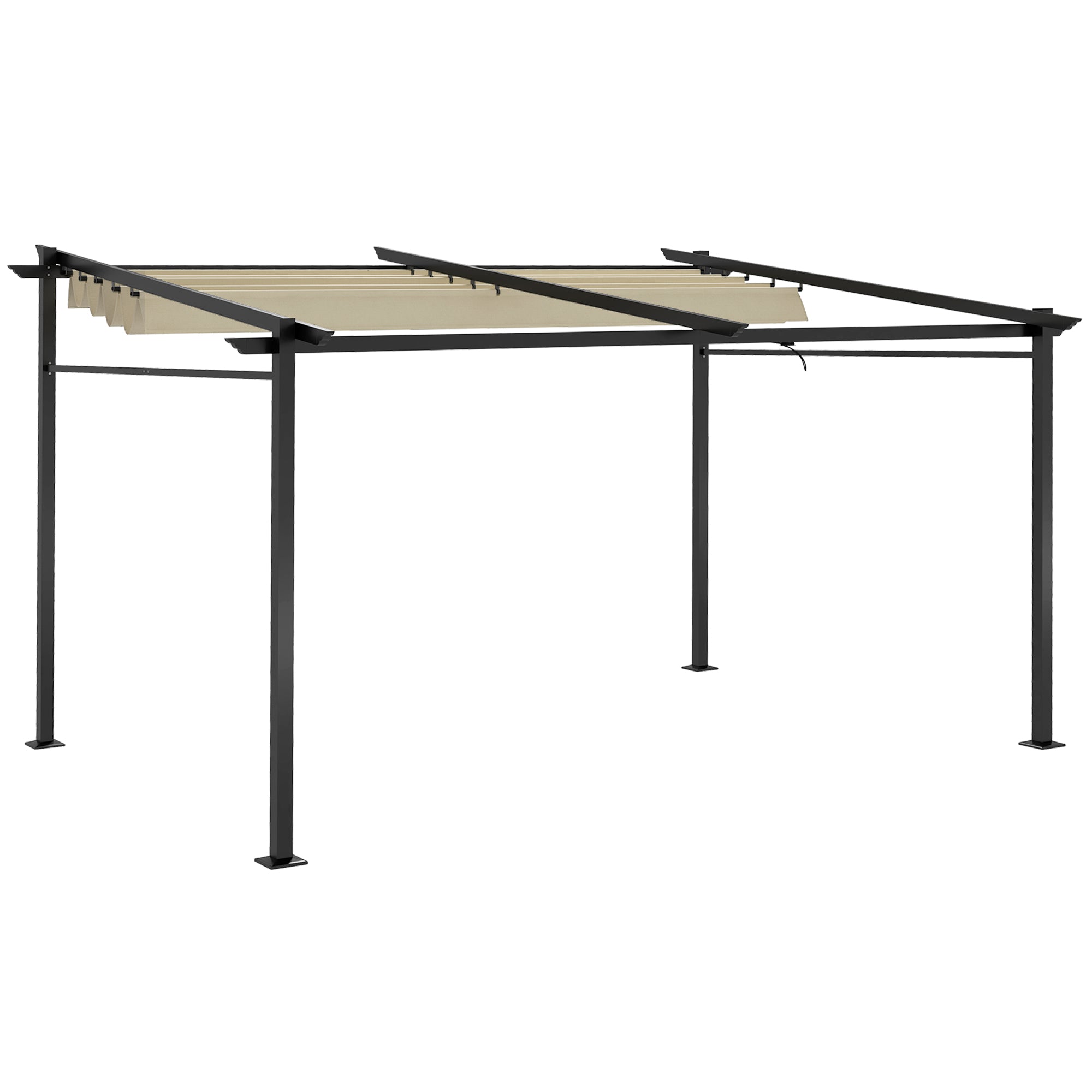 Outdoor Garden Pergola 4x3 Wall-Mounted Pergola with Retractable Sliding Canopy, Steel Frame, High Density 180 g/m² Polyester Fabric Included Beige
