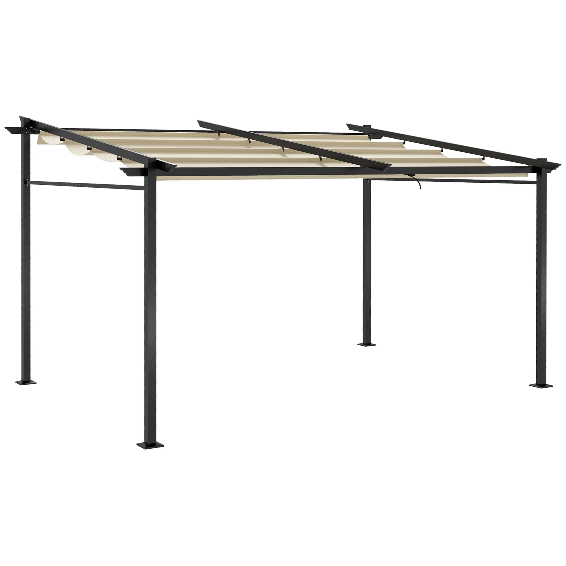 Outdoor Garden Pergola 4x3 Wall-Mounted Pergola with Retractable Sliding Canopy, Steel Frame, High Density 180 g/m² Polyester Fabric Included Beige