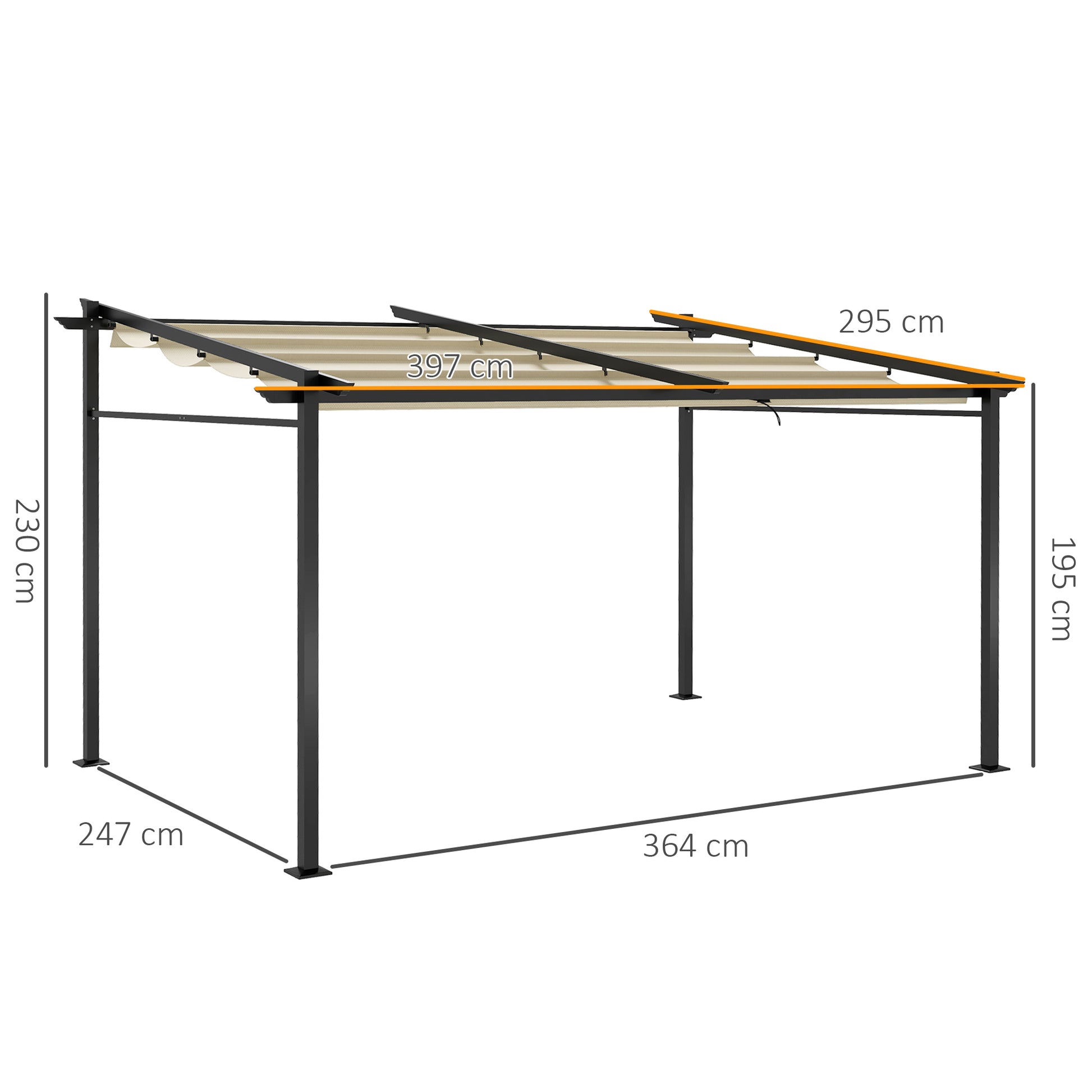 Outdoor Garden Pergola 4x3 Wall-Mounted Pergola with Retractable Sliding Canopy, Steel Frame, High Density 180 g/m² Polyester Fabric Included Beige