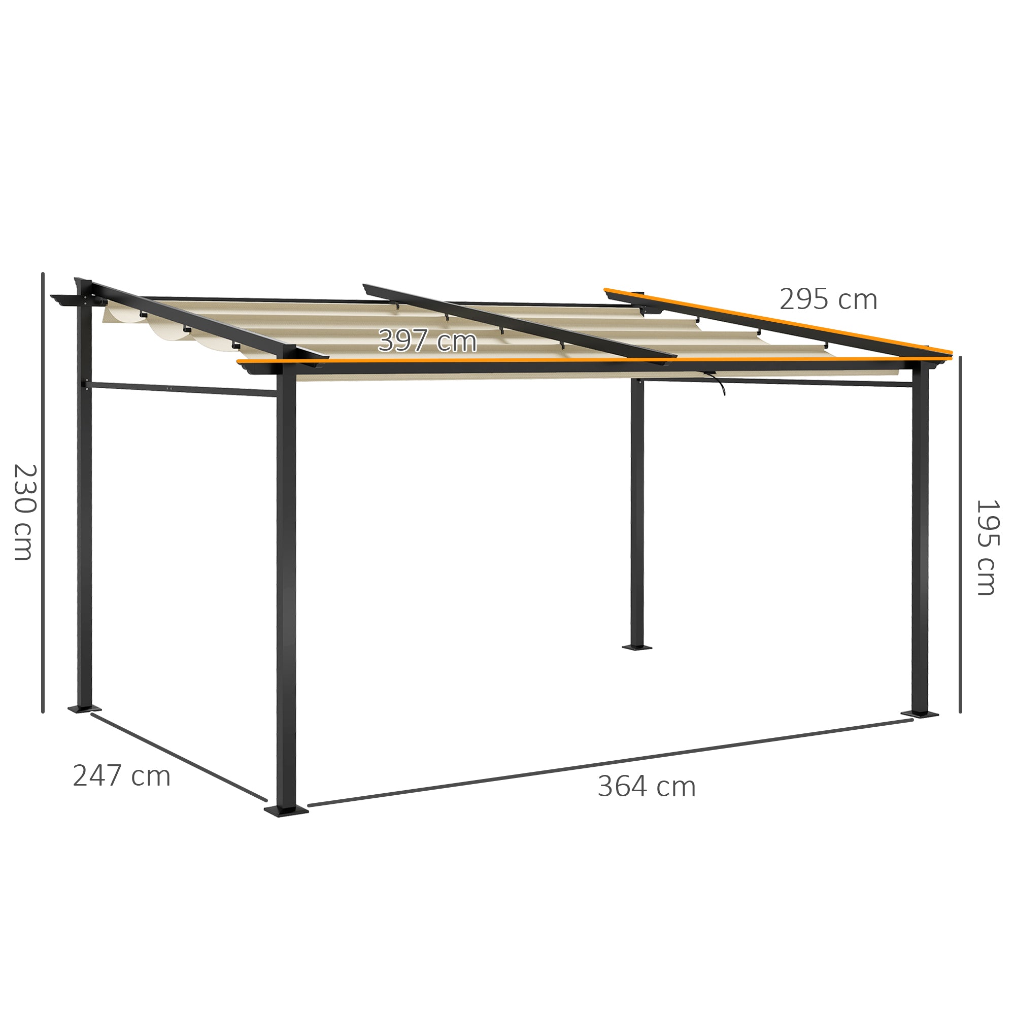 Outdoor Garden Pergola 4x3 Wall-Mounted Pergola with Retractable Sliding Canopy, Steel Frame, High Density 180 g/m² Polyester Fabric Included Beige