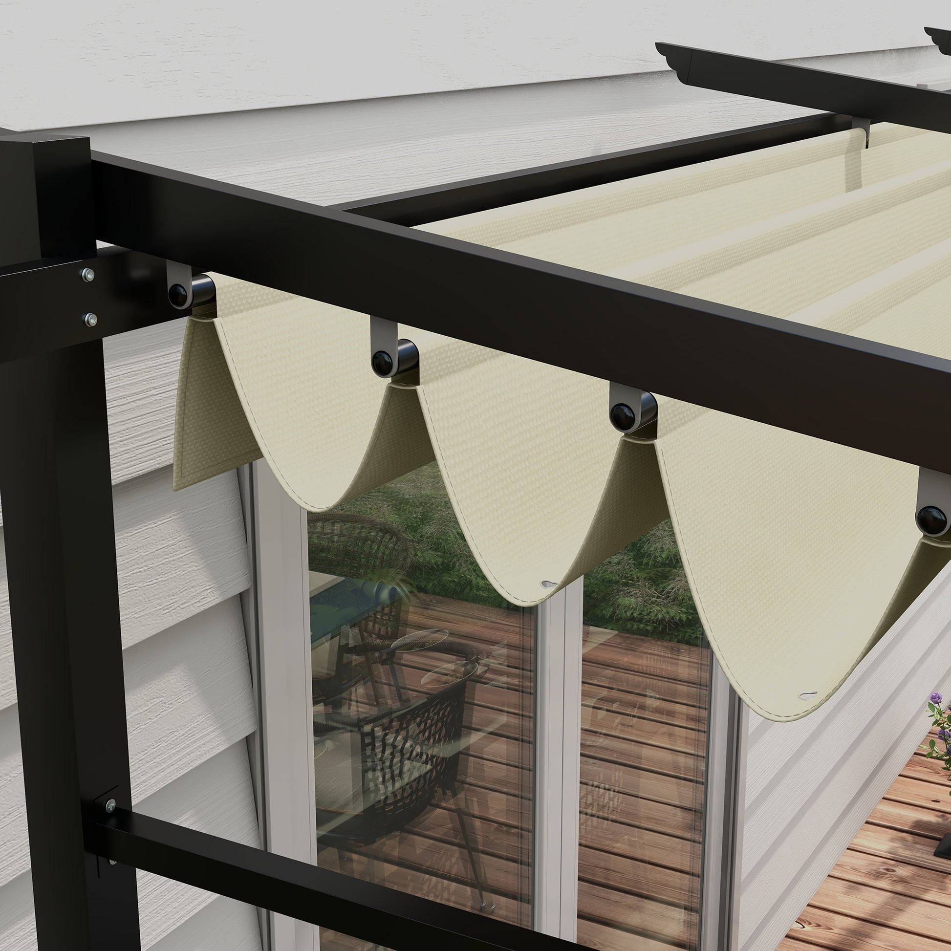 Outdoor Garden Pergola 4x3 Wall-Mounted Pergola with Retractable Sliding Canopy, Steel Frame, High Density 180 g/m² Polyester Fabric Included Beige