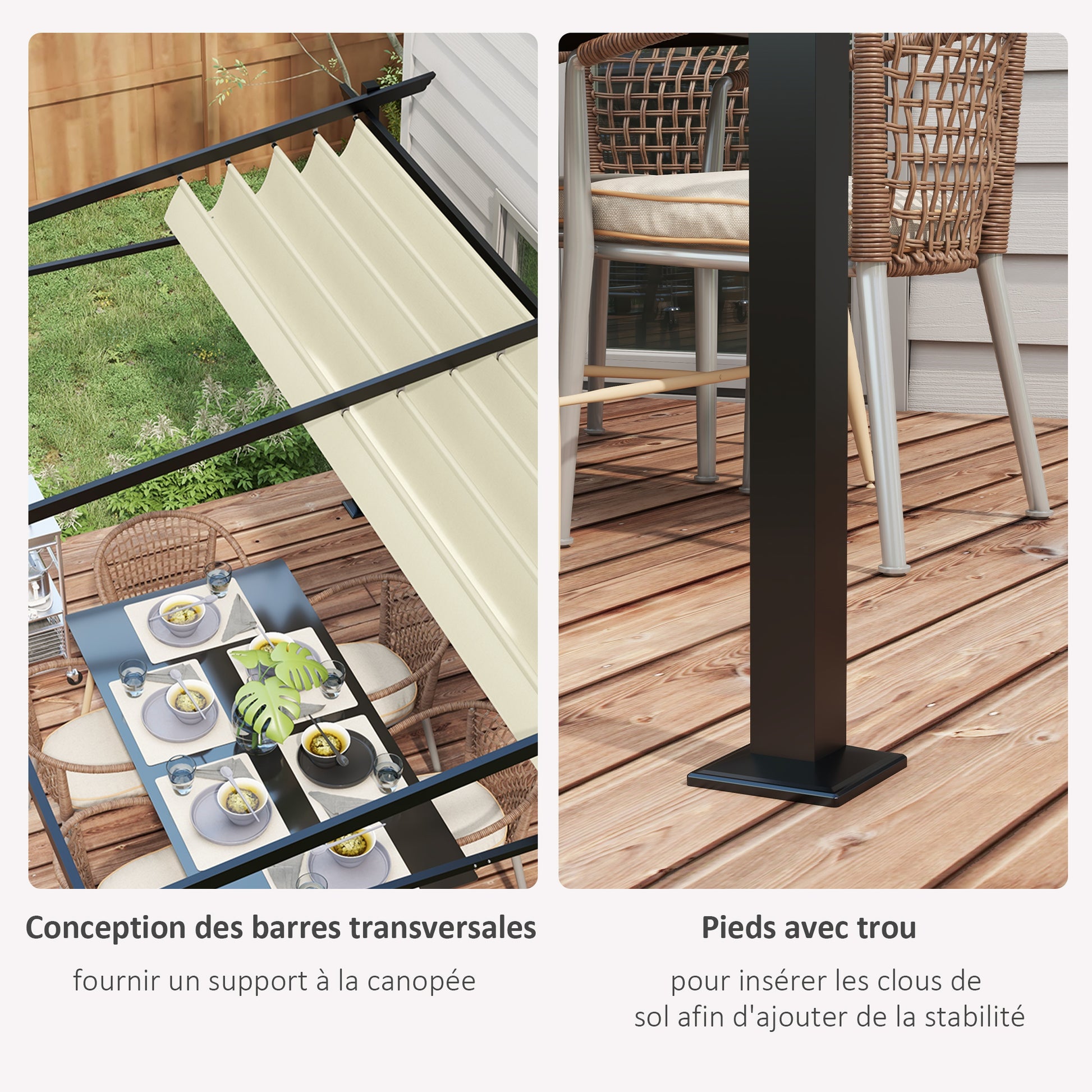 Outdoor Garden Pergola 4x3 Wall-Mounted Pergola with Retractable Sliding Canopy, Steel Frame, High Density 180 g/m² Polyester Fabric Included Beige