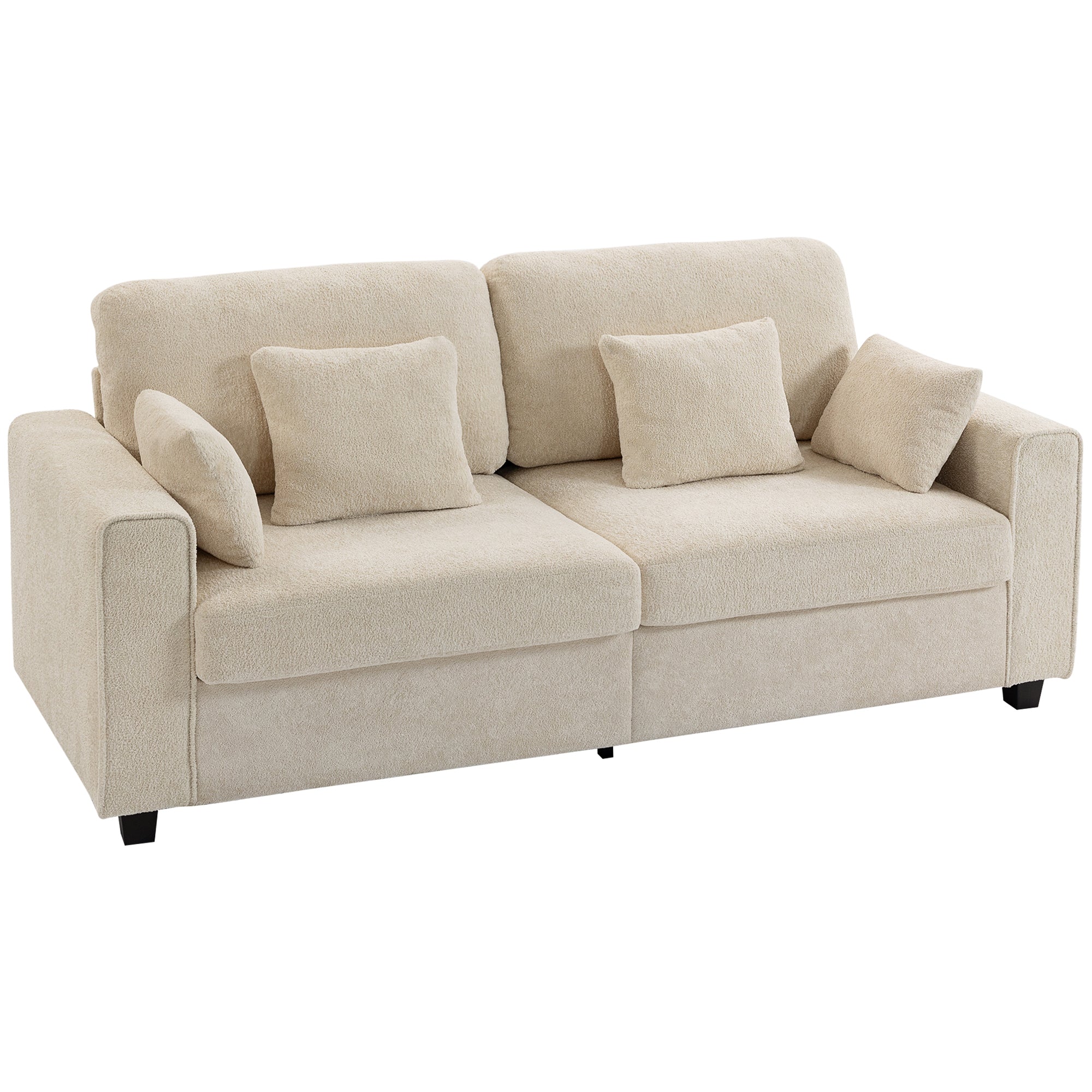 3-Seater Deep-Seat Sofa, 83.3 in Wide Velvet-Look Upholstered Couch with 4 Cushions, Beige