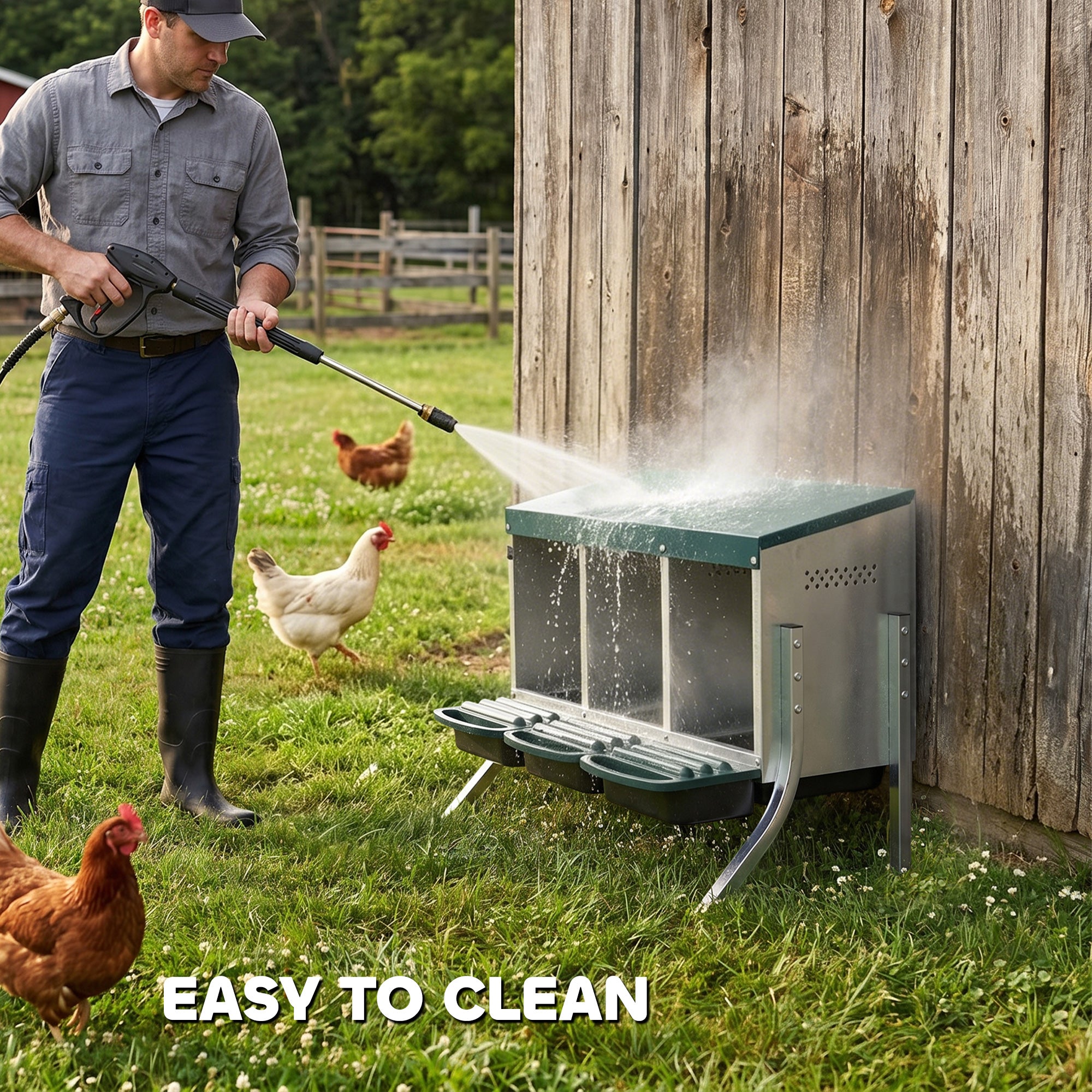 3-Compartment Rollaway Nesting Box for Chickens, Ventilated with Drainage, Fits 3 Hens, 85 x 54.6 x 61 cm (33.5 x 21.5 x 24 in), Silver/Green