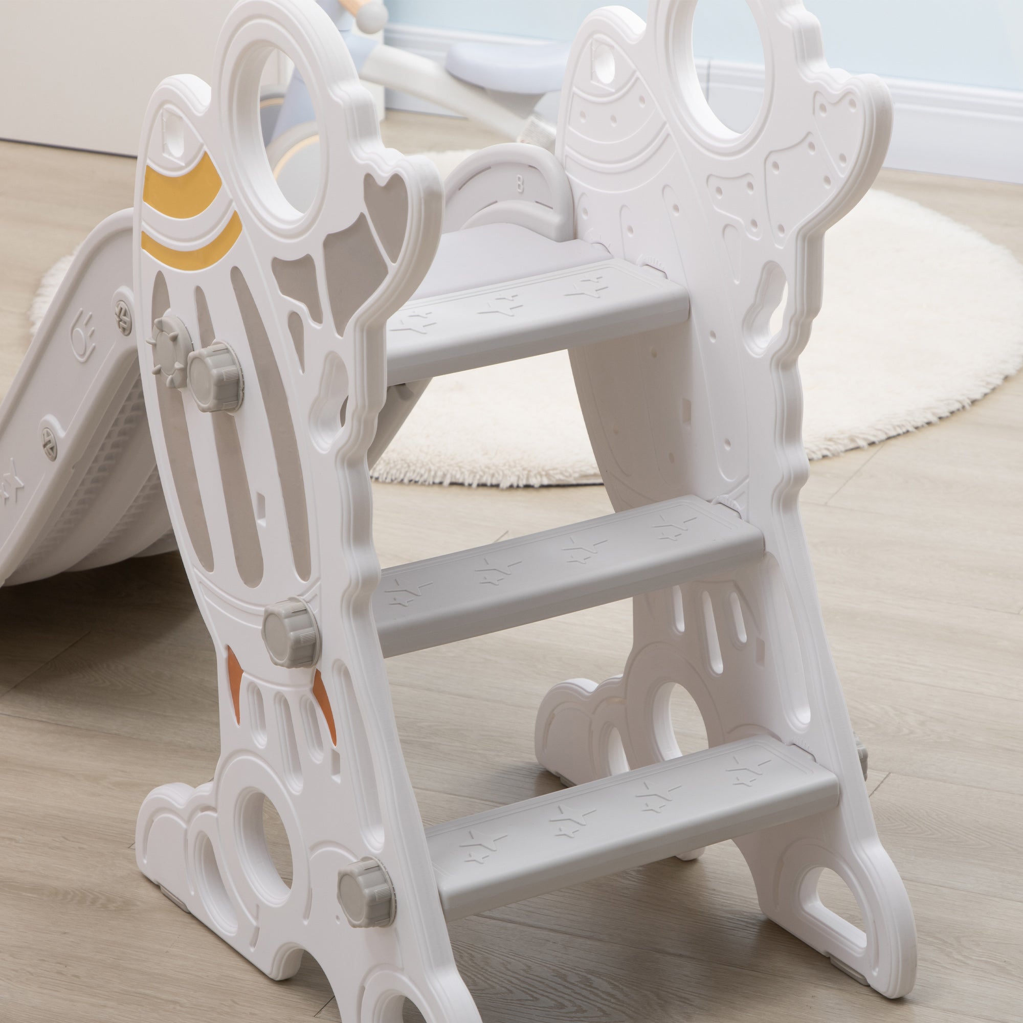 Children's Slide for 18-36 Months Kids 157 cm with 3 Non-Slip Ladders Load 30 kg for Indoor Home Gray and White