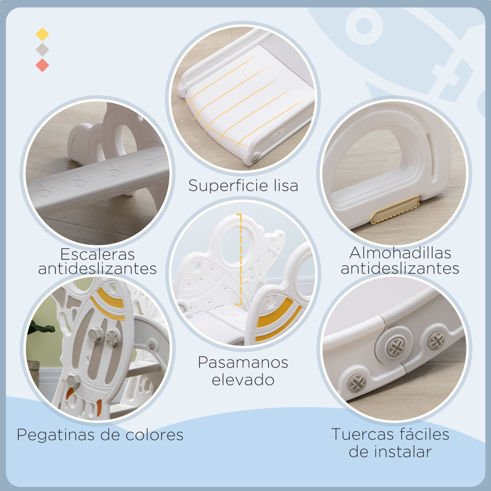 Children's Slide for 18-36 Months Kids 157 cm with 3 Non-Slip Ladders Load 30 kg for Indoor Home Gray and White