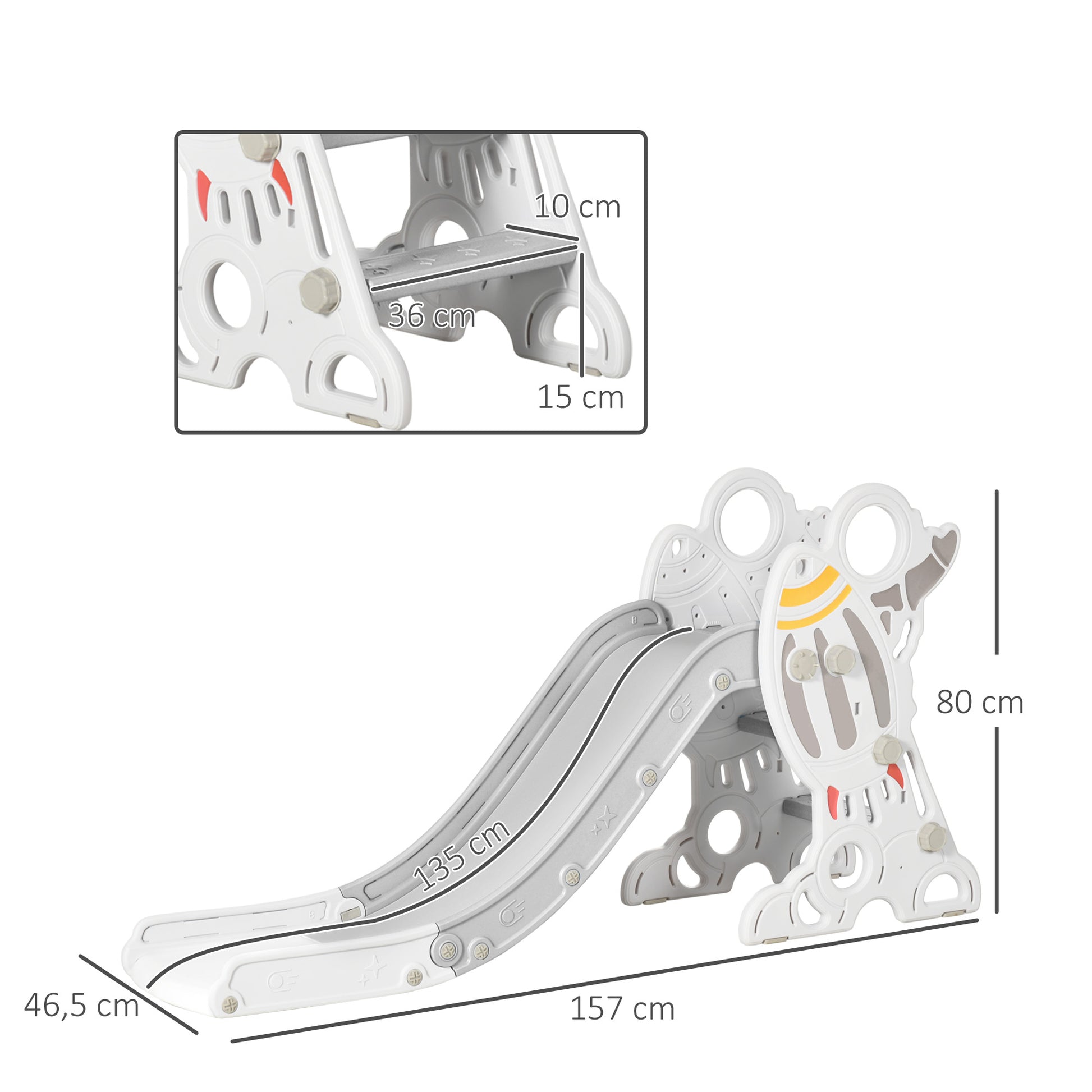 Children's Slide for 18-36 Months Kids 157 cm with 3 Non-Slip Ladders Load 30 kg for Indoor Home Gray and White