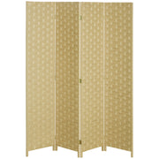 4 Panel Room Divider 159.5x169.5 cm Folding Separator with Paper Rope Decoration Partition for Bedroom Living Room Brown