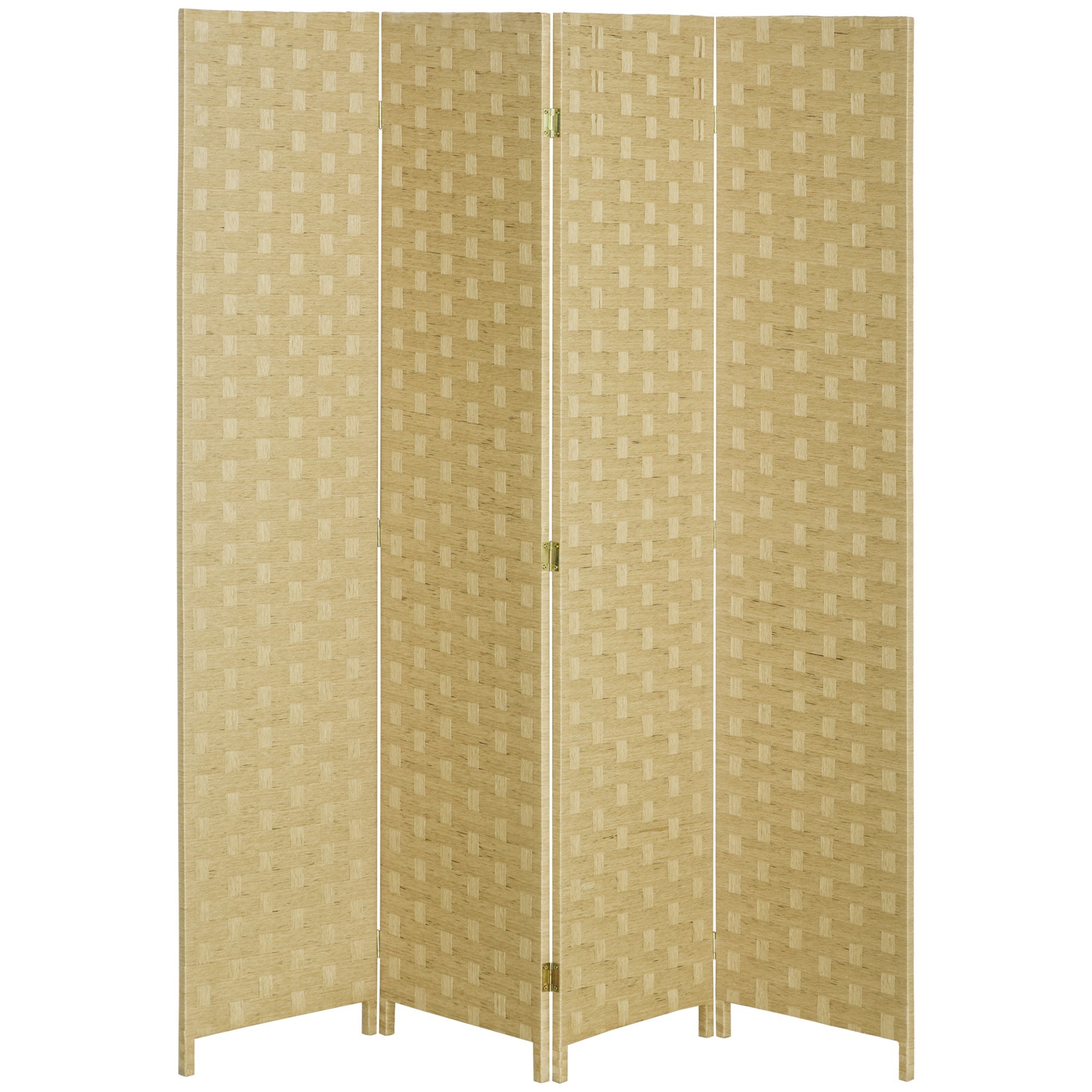 4 Panel Room Divider 159.5x169.5 cm Folding Separator with Paper Rope Decoration Partition for Bedroom Living Room Brown