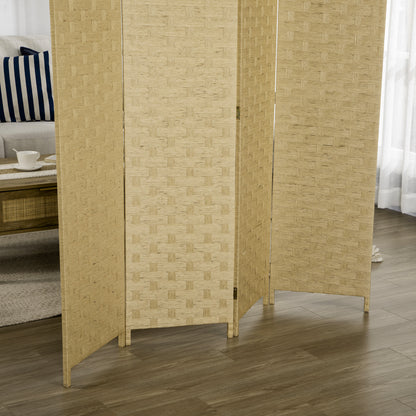 4 Panel Room Divider 159.5x169.5 cm Folding Separator with Paper Rope Decoration Partition for Bedroom Living Room Brown